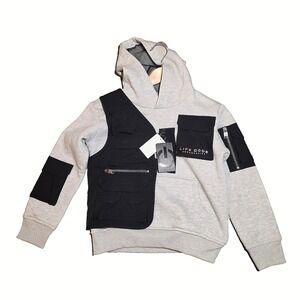 New Boys 8 Life Code Progressive 23J35K Hoodie Gray Black Cargo Zip Pocket NWT